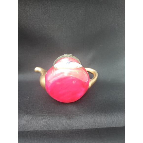 Miniature Teapot trinket box with cute flowers painted on front - Picture 3 of 11